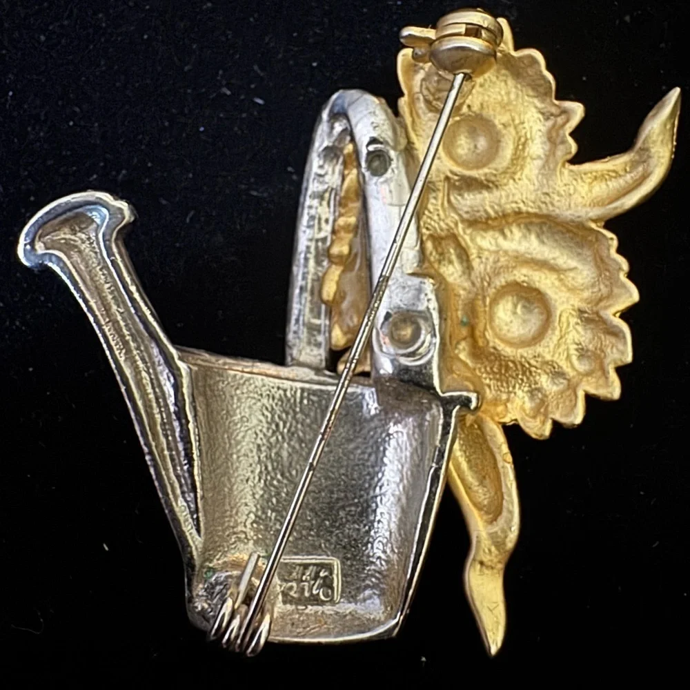 AAi Vintage Watering Can Brooch with Sunflowers
